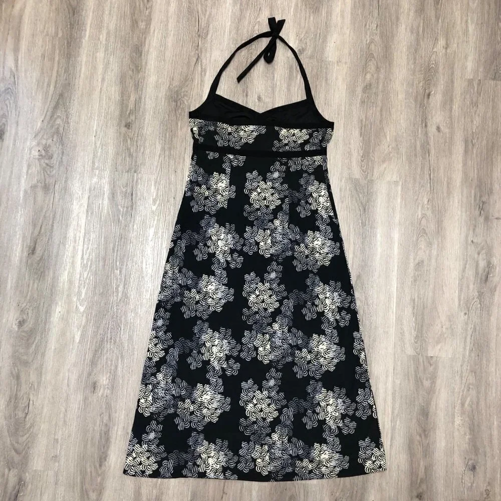 JCrew Women's Size 10 Midi Dress Halter Top Tie Asian Inspired Floral Black LBD